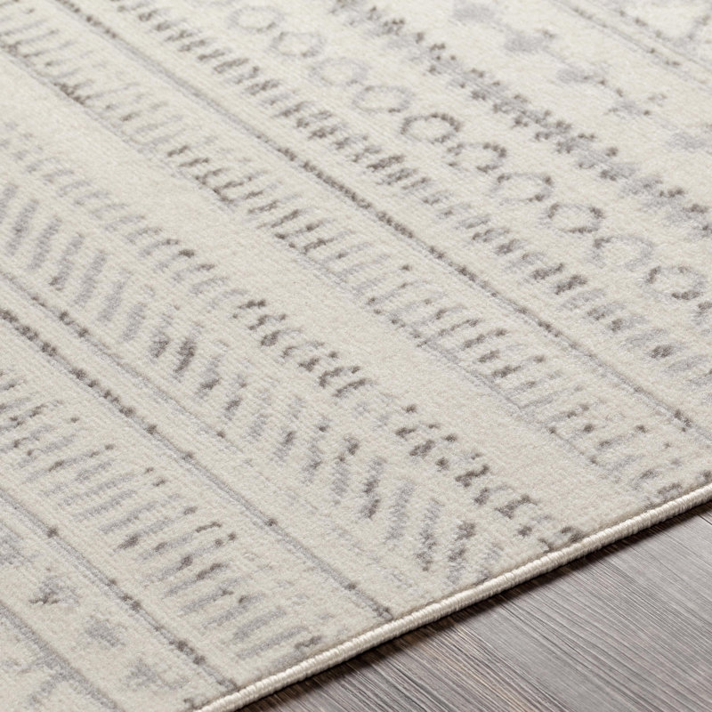 Tapis gris / ivoire Alzata tissé à la machine, Rectangle 4 pi 3 po x 5 pi 7 po