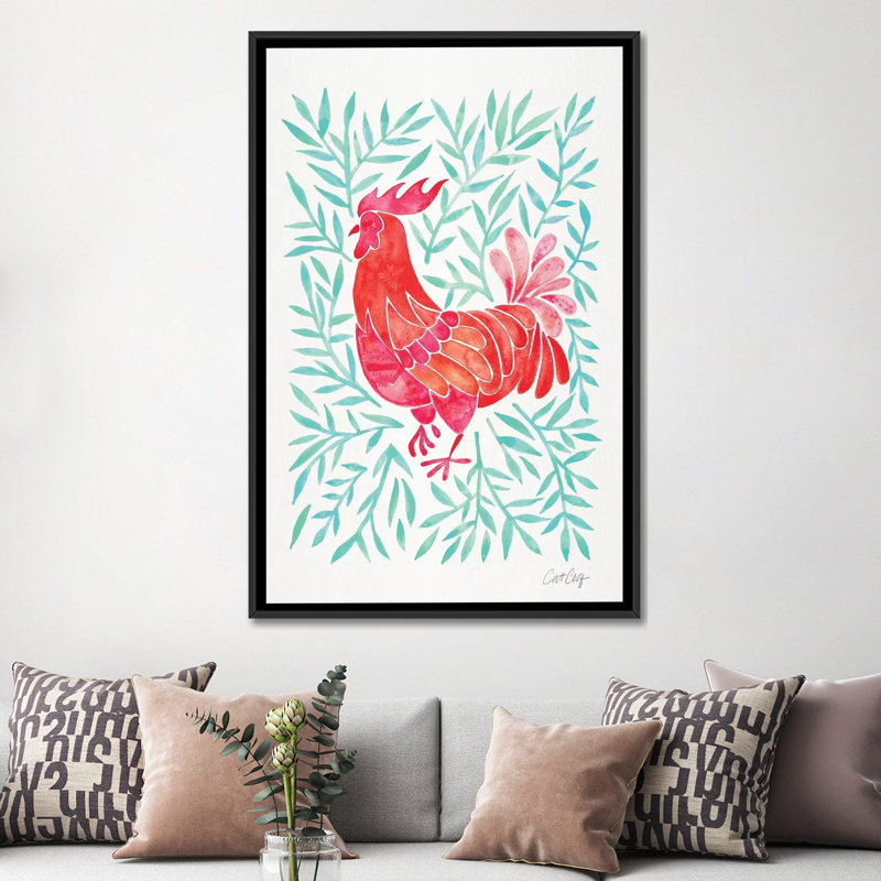 Coq par Coquillette - reproduction d'art, H 60 po x l 40po x P 1,5 po, Toile avec cadre noir, Aucun mat