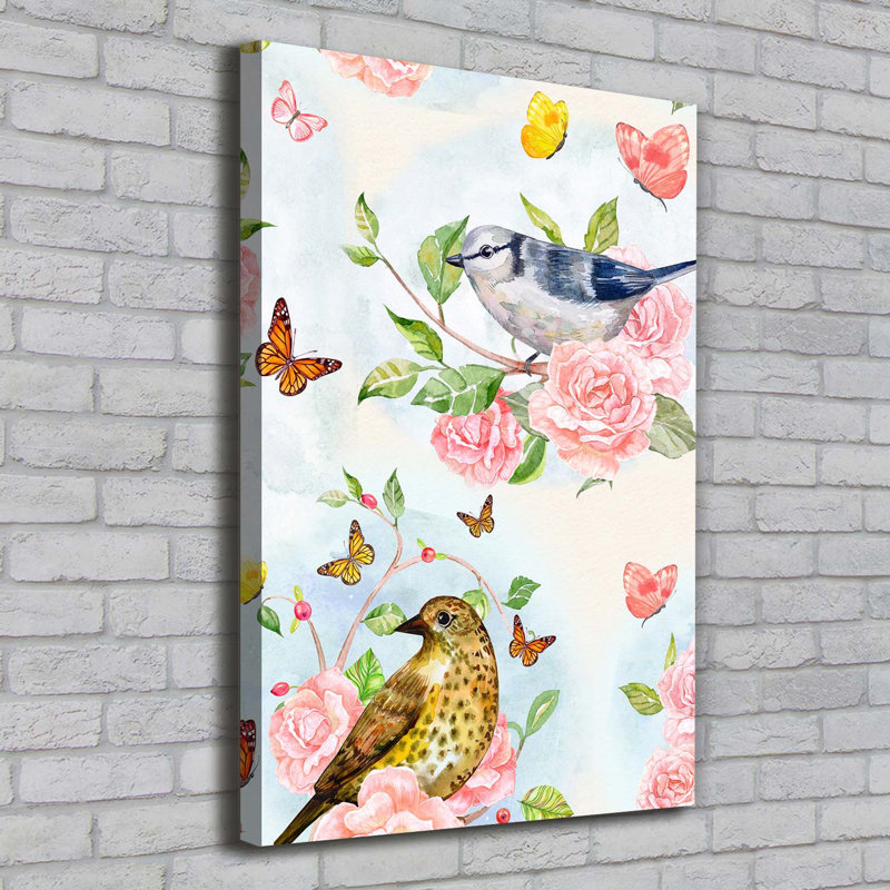Birds, Butterflies And Roses - Wrapped Canvas Print