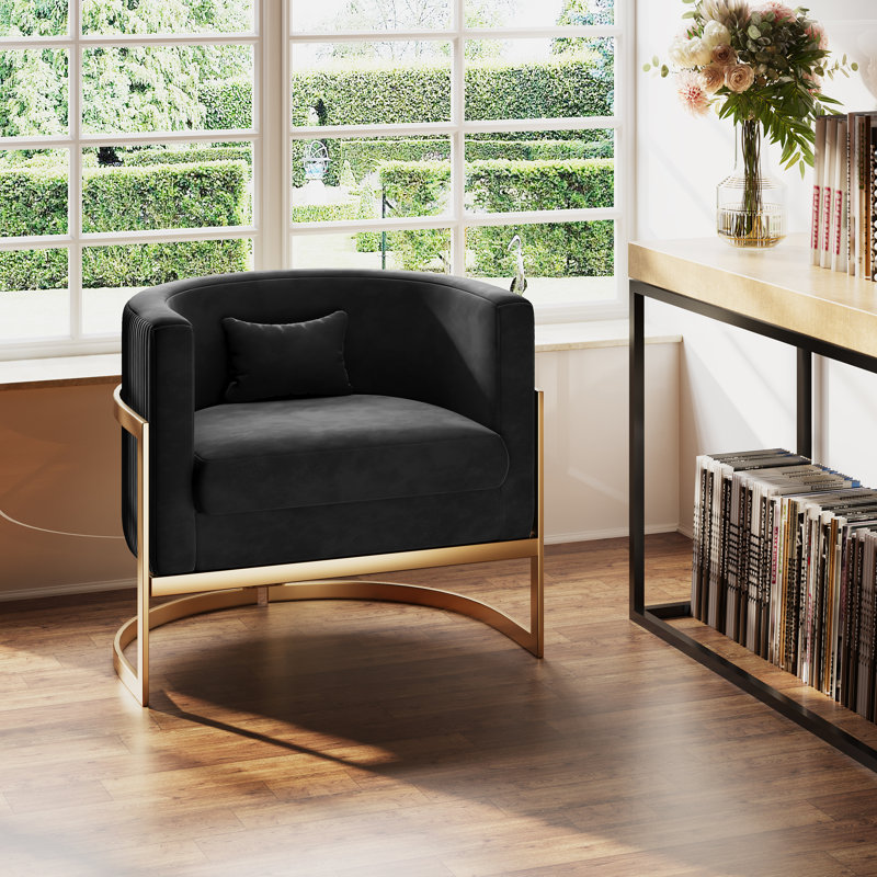 Shelbi Upholstered Armchair, Black Velvet, Gold