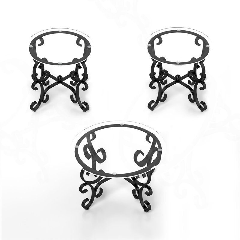 3-Piece Tempered Glass Surface Coffee Table Set