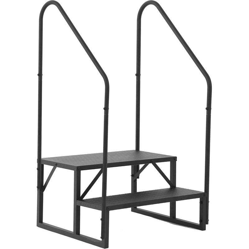 Escaliers robustes pour véhicule récréatif avec rampes doubles - Escaliers portatifs antidérapants pour maisons mobiles et spas - Escalier d'entrée extérieur en acier durable avec support triangulaire pour un accès sécuritaire