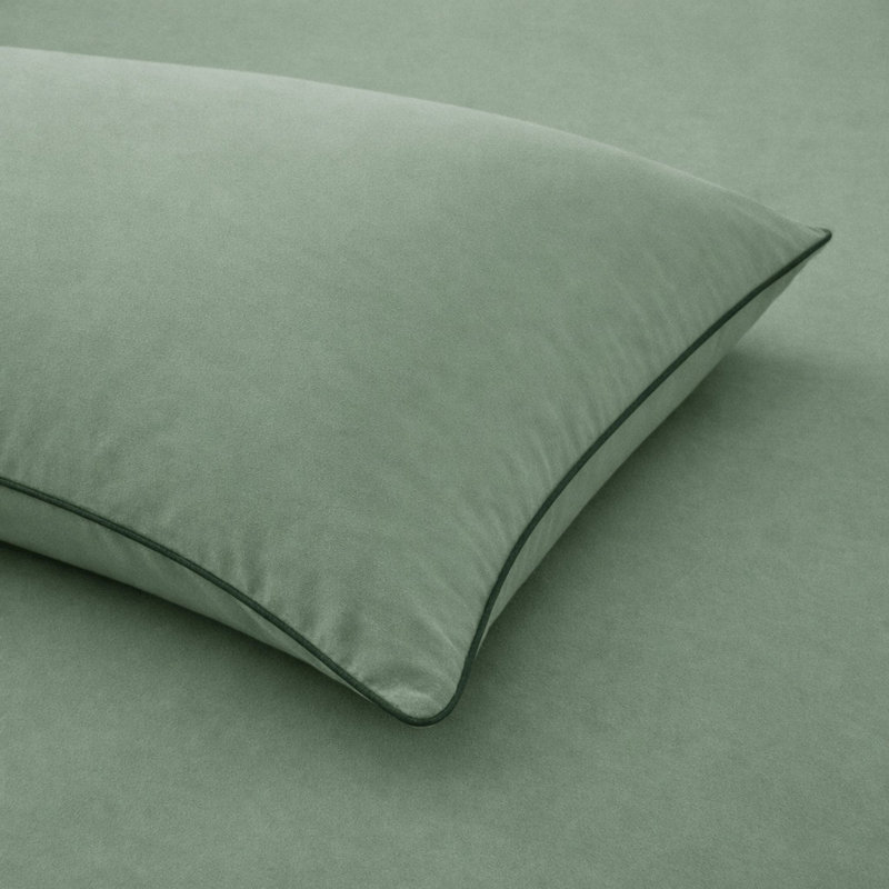 Sage Green Piped Duvet Cover Set – Modern Ultra SOFT Minimalist Bedding with Pillowcase