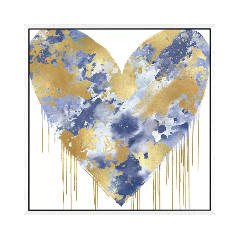 Big Hearted Blue And Gold by Lindsay Rodgers - Print on Canvas, White Framed, 45.72cm H x 45.72cm W x 3.81cm D
