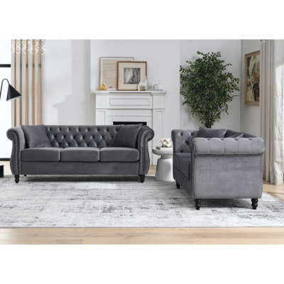 3-Seater + 2-Seater Combination Sofa.Grey Velvet(W834S00069+W834S00113)