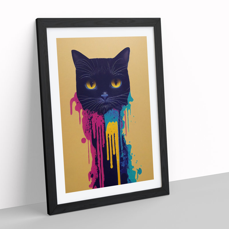 Cat Drips No.3 - Framed Print, Black, 64cm H x 46cm W x 2cm D
