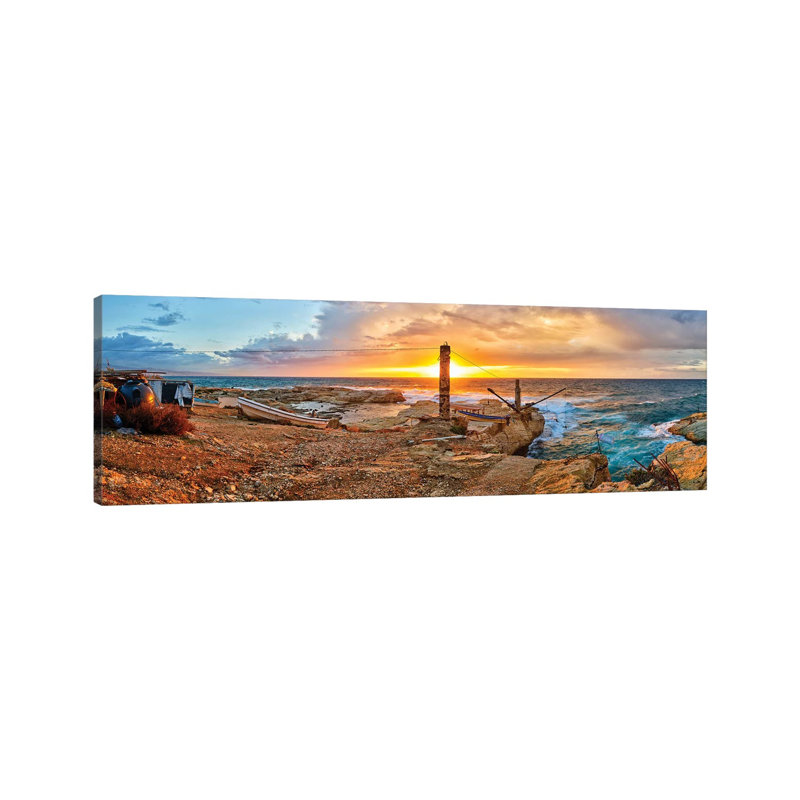 Sunset Along Raouche Coast, Beirut, Lebanon - Wrapped Canvas Panoramic Print, 121.92 cm H x 40.64 cm W x 1.91 cm D