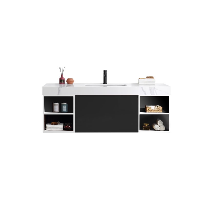 Ellwood Bilodeau 60.25" Wall-Mounted Single Bathroom Vanity Set