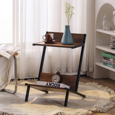 Ayaat 25'' 2-Tier Side End Table with Storage Open Shelf, Bedside Table with Stainless Metal Frame