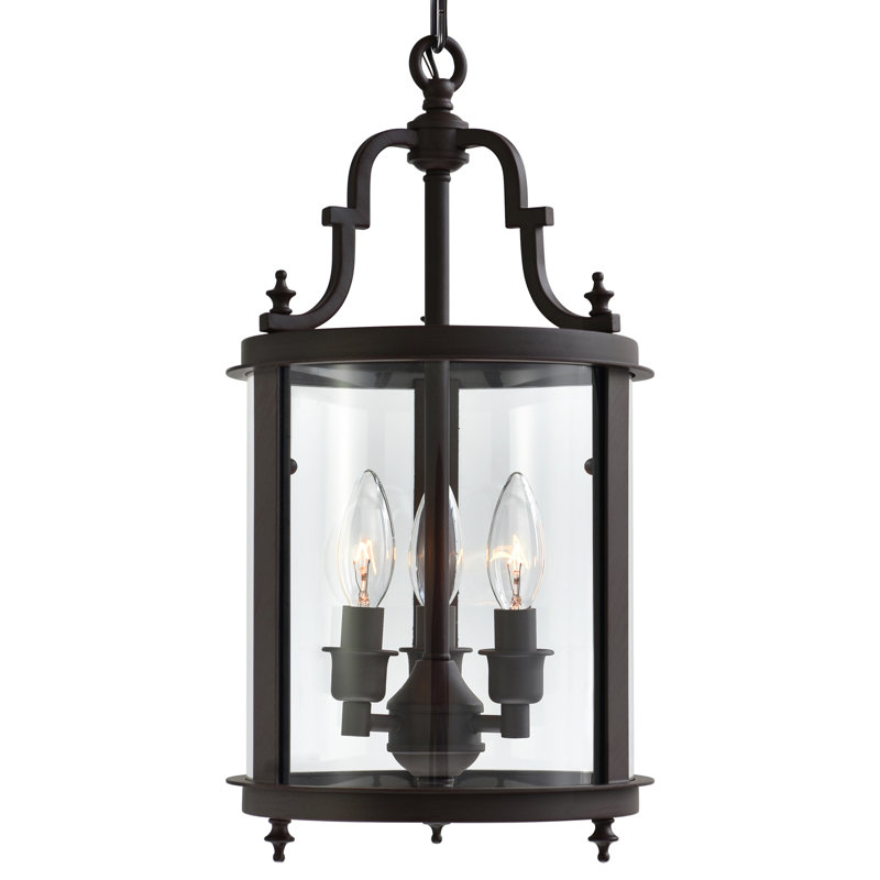 9" Oil Rubbed Bronze Pendant Light – 3-Light Lantern Style Mini Pendant, Adjustable Height with E12 Bulb Base and Clear Glass Shade