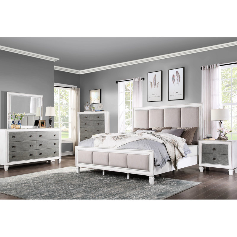 Table de chevet grise et blanche avec un grand espace de rangement rustique et durable