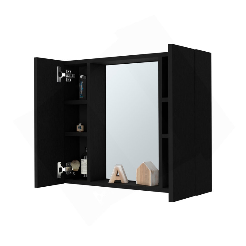 Draco Medicine Cabinet, Mirror, Double Door, One External Shelf, Black