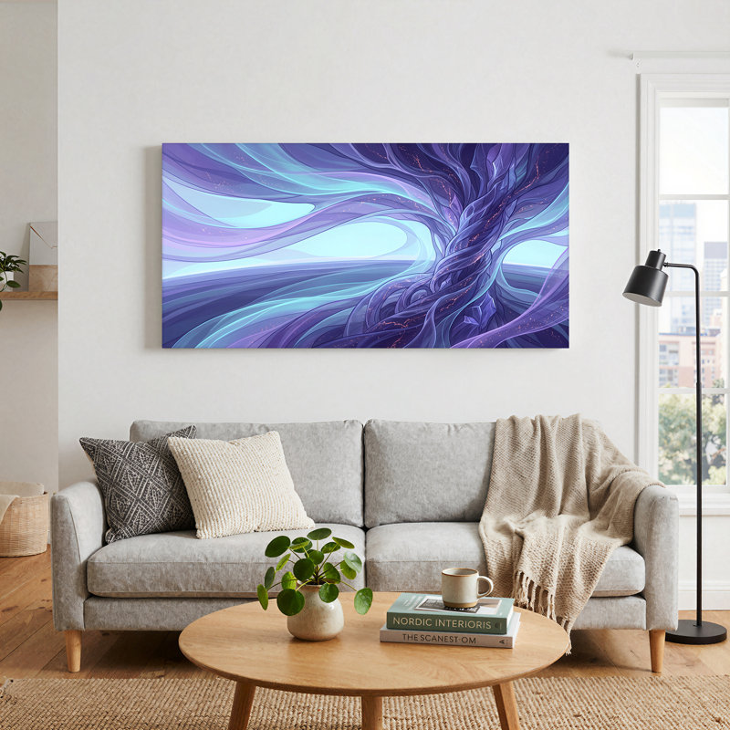 «Mauve et bleu sarcelle», art abstrait sur toile, 58“W x 28”H