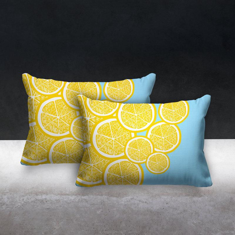Coussin lombaire intérieur / extérieur jaune citron, Bleu