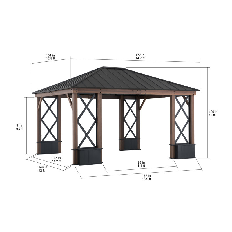 13 ft. x 15 ft. Black Steel Roof Gazebo with Aluminum Frame and Planters