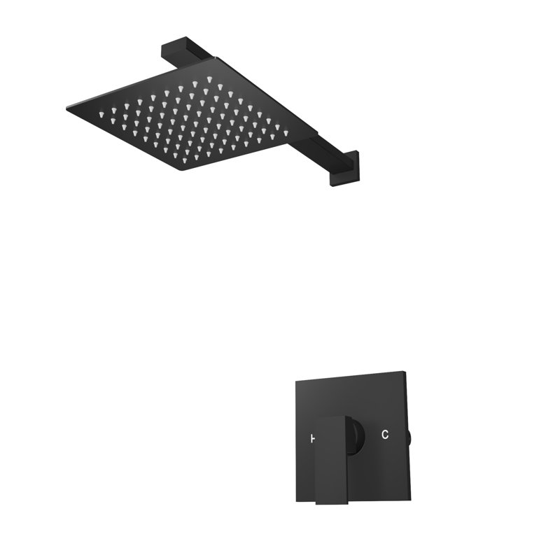 Caspian Rainfall Shower Set with Square Shower Head and Square Valve, Matte Black, Matte Black