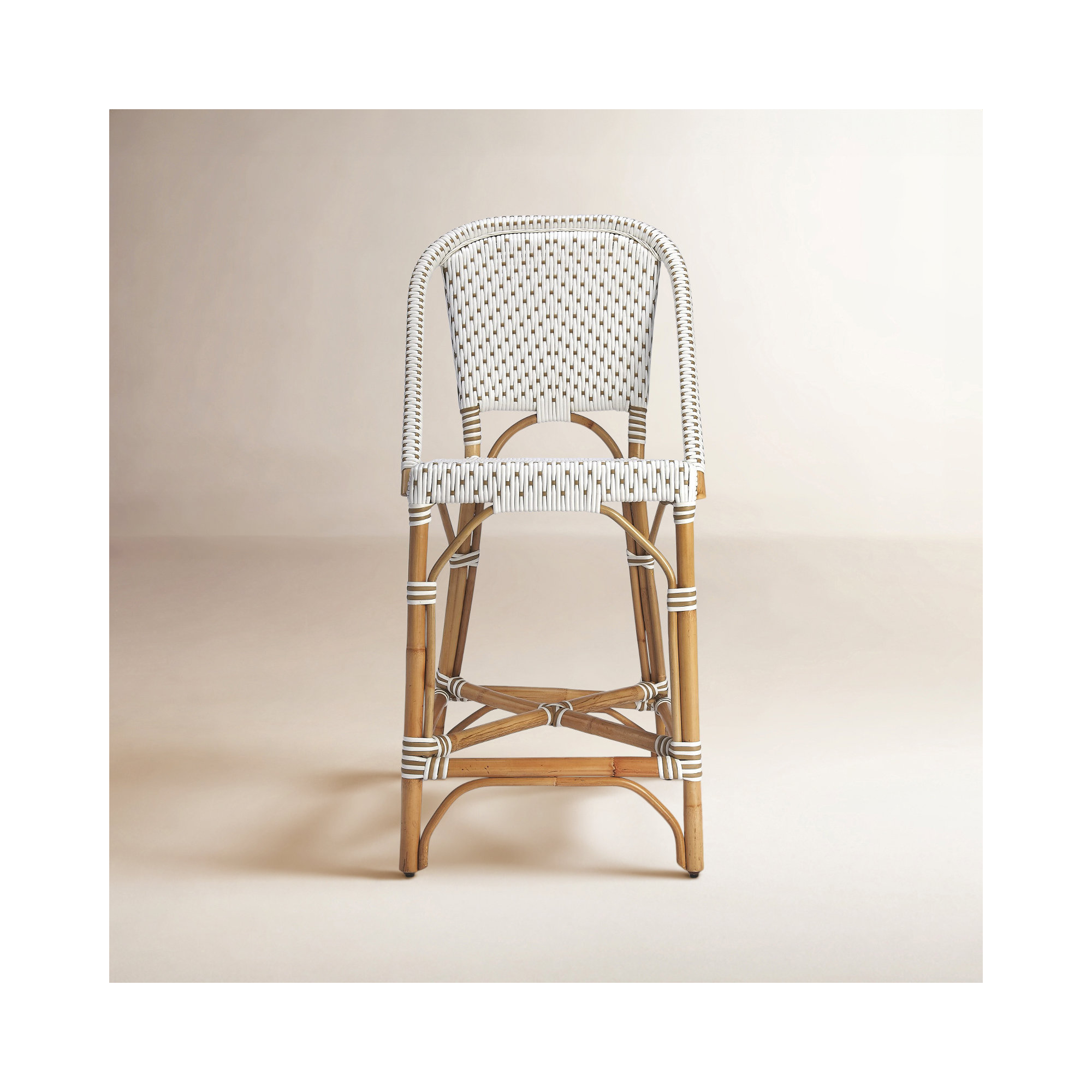 Ezekiel Woven Stool, White/Tan