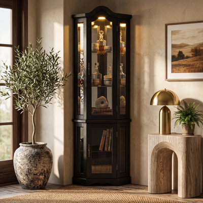 Vitrine de coin noire éclairée
