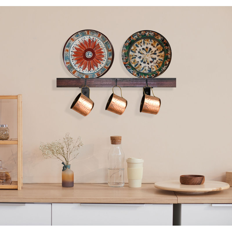 Rayne Plate Display Shelves With Hooks, 24/3/2, Black Cherry