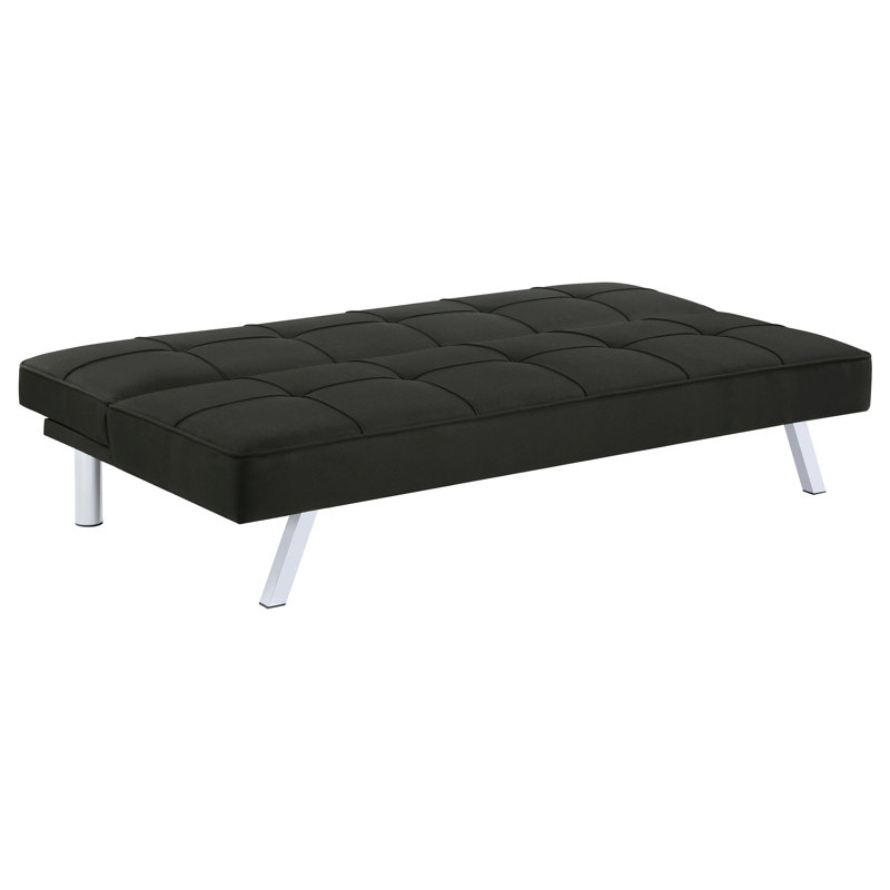 Tineshia Upholstered Tufted Convertible Sofa Bed Black, Black Polyester Blend