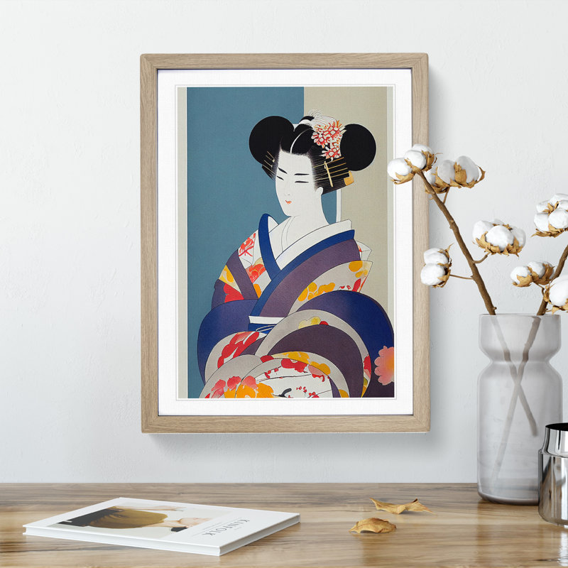 XV1022-4718X Traditional Geisha No.2 - Print, 66cm H x 48cm W, Oak Framed, White