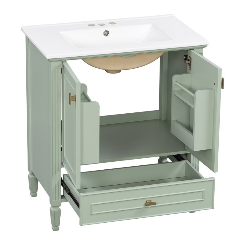 Meuble-lavabo 30 po avec lavabo en céramique, Vert