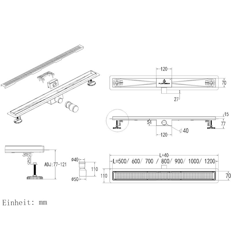 Linear Shower Mallon Stainless Steel Bathroom Wetroom Channel Waste Trap 50-90Cm