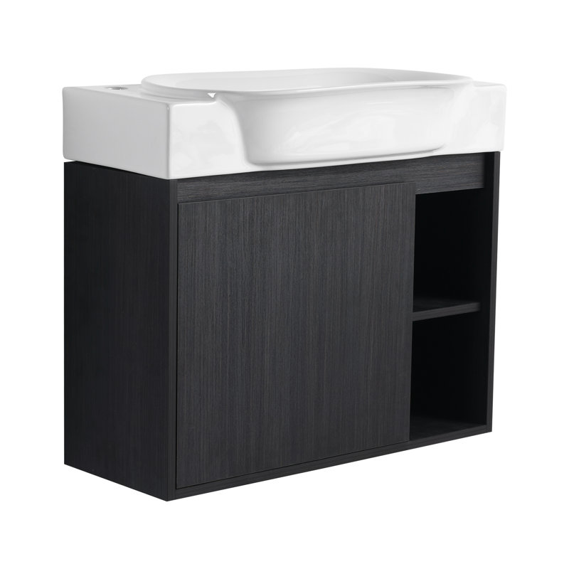 Meuble-lavabo mural de 28 po avec lavabo en céramique blanche et porte à fermeture en douceur | Idée de cadeau, 27"
