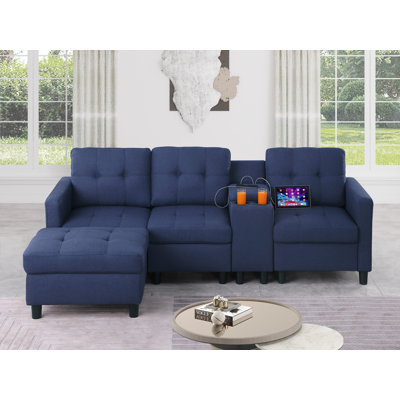 Kentrell 85.5'' Upholstered Sofa With USB Ports & Cup Holders