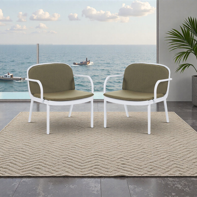 Fauteuil club d'extérieur en PP, ensemble de 2, Vert, Blanc