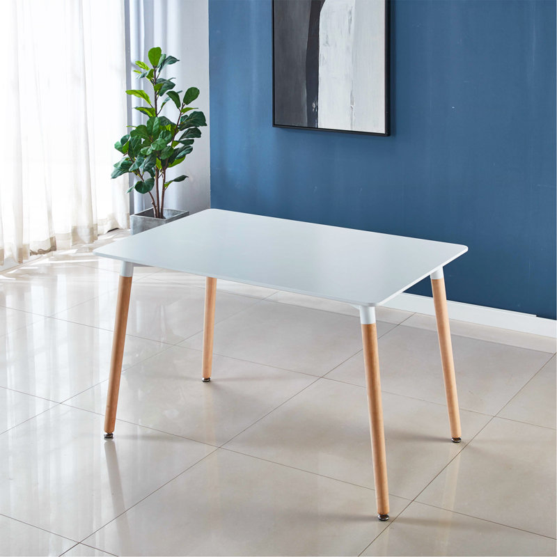 Table 115X75X75CM, Plateau blanc / base jaune