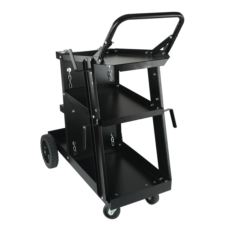 Chariot de soudage 3 niveaux en fer 28 x 11,4 x 23,6 pouces 1 paquet noir robuste avec roues pivotantes à 360 ° et chaînes de sécurité pour réservoir