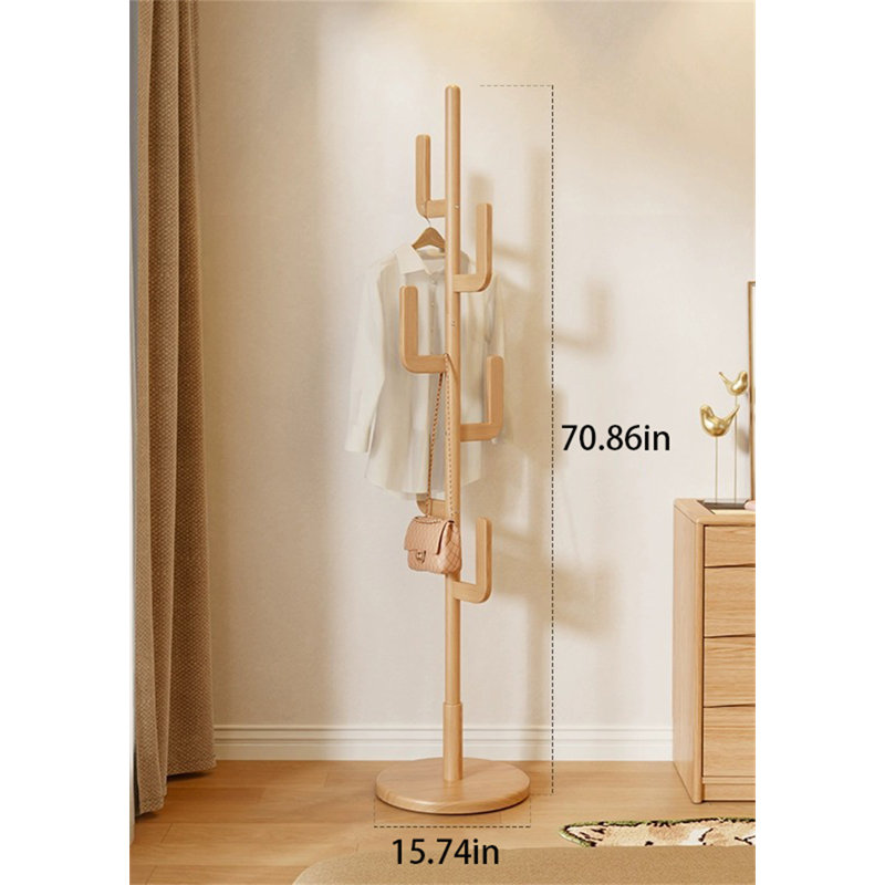 Rotatable Solid Wood Clothes And Hat Stand, Yellow