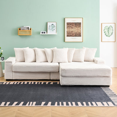 3 Beige Corduroy 111.4", With 8 Pillows And Ergonomic Design For Living Room L-Shaped Perfect Filling