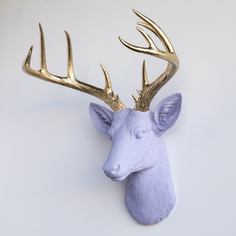 Handmade Rustic Animals Wall Decor on Resin, Lavender/Gold