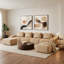 Canapé modulaire de cinéma maison en U 147 po avec repose-pieds, canapé surdimensionné en tissu de flanelle de forme désossée, beige sable
