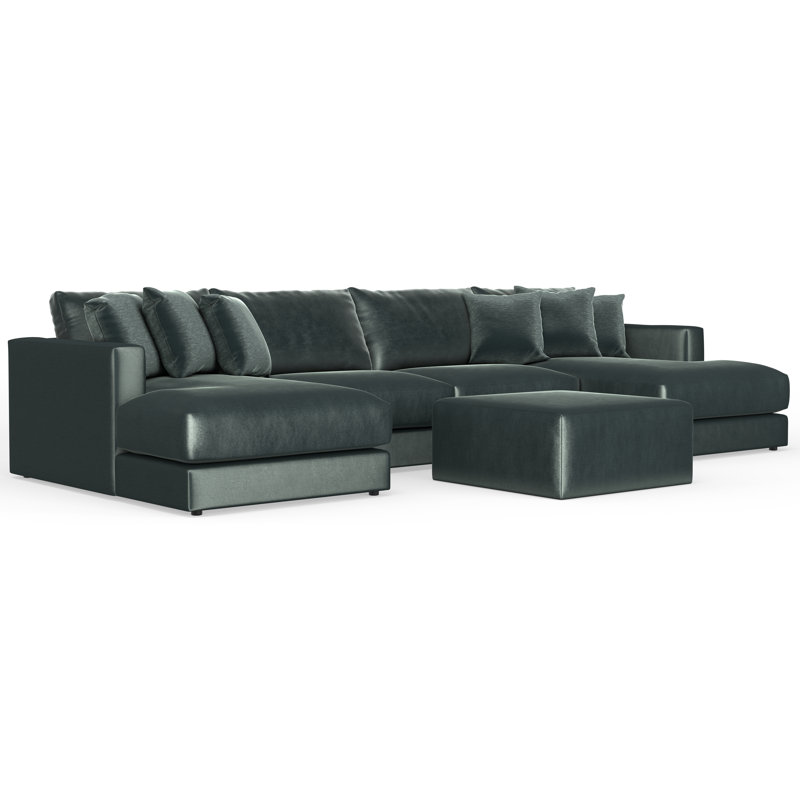 Nyrie 4-piece Modular Double Chaise Sectional And 1 Included Cocktail Ottoman, Green Polyester