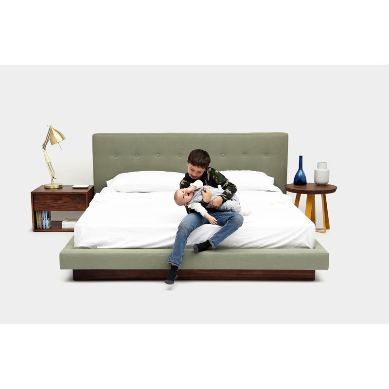 LRG Upholstered Platform Bed, California King, Moss Linen Blend