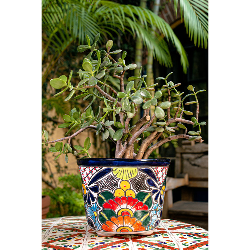 10" Multicolor Floral Talavera Ceramic Round Pot Planter