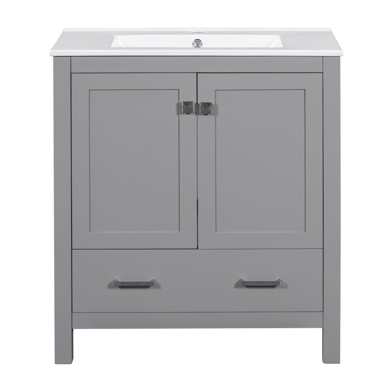 Meuble-lavabo de salle de bain avec lavabo simple, armoire encastrée combinée, White