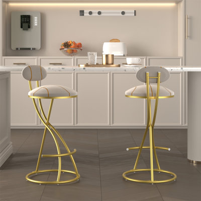 Tabourets de bar ronds en forme de S avec 2 chaises de comptoir rembourrées en velours pour la salle à manger