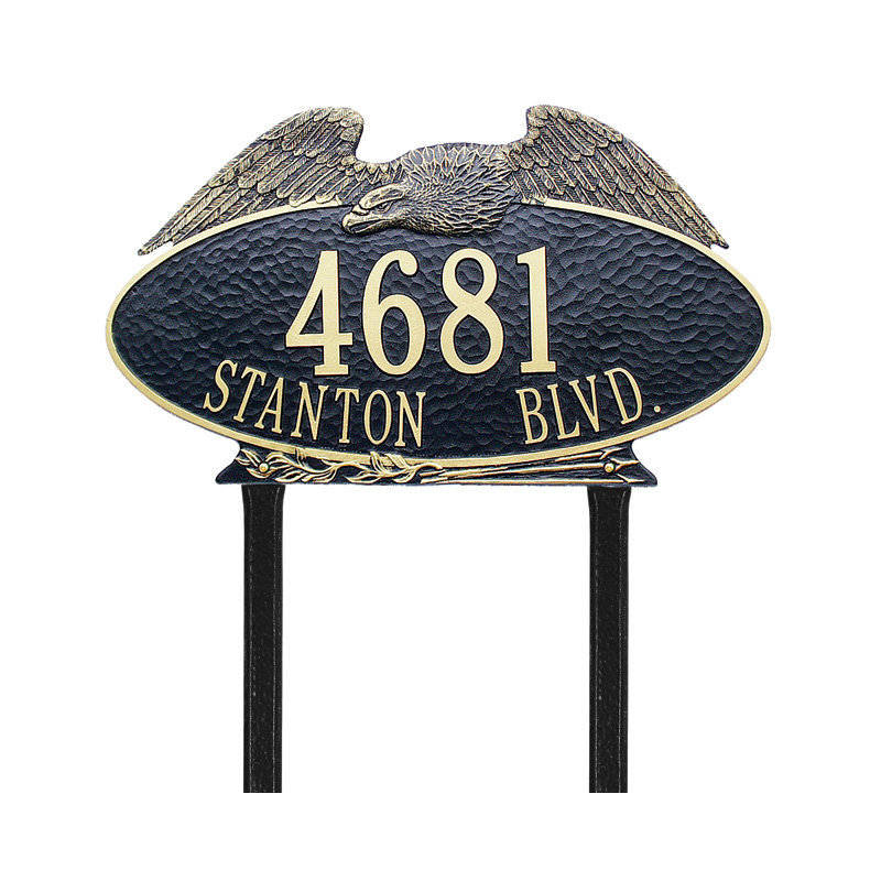 Eagle 2-Line Lawn Address Sign, Black and Gold, Yes