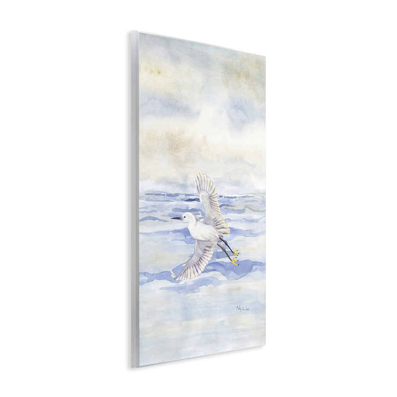 «Flying Heron Over Water», art mural sur bois par Audrey Jeanne Roberts, H 19 po x l 13 po