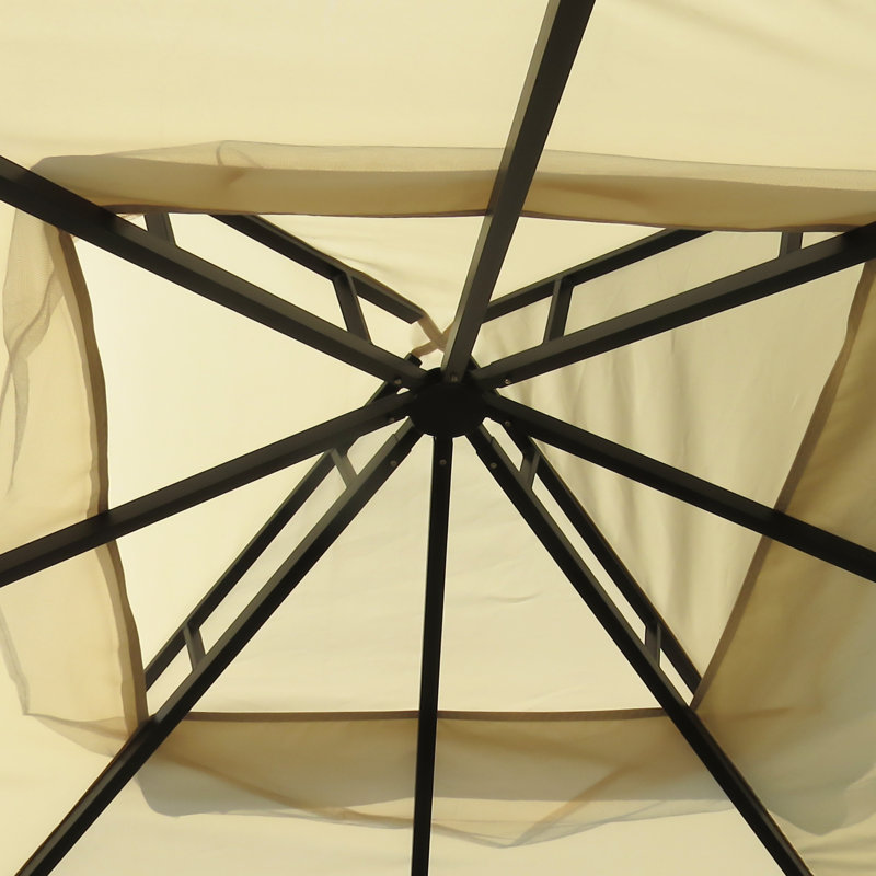 Beige and Black Steel Frame Patio Gazebo with Curtains