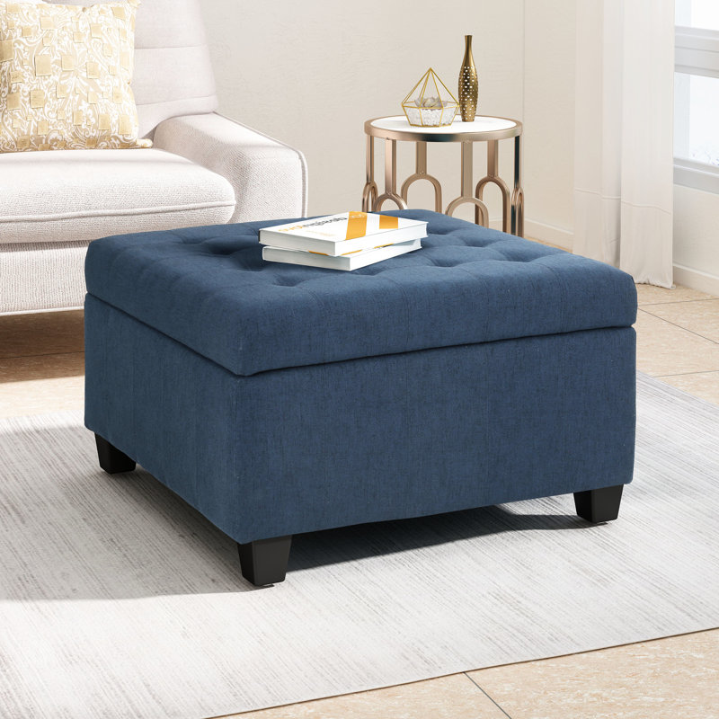 Repose-pieds capitonné avec rangement Francisville, Polyester bleu marine
