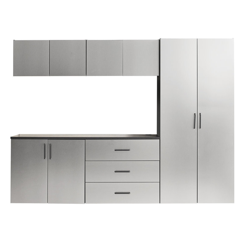 6 Garage Cabinet B, Series, 96 In. W X 79 H 20 D, Metallic Gray Finish, Drawers And Doors With Water Heat Aspect, 2X Thicker Edge Banding, Shelf Setup, Double Metal Bracket , Drawers, Qualities,