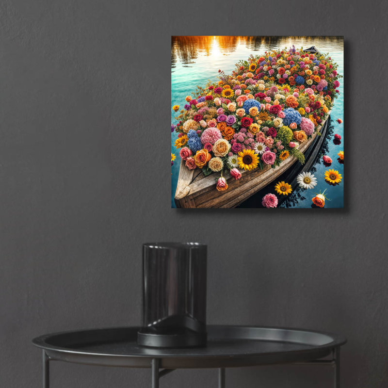 «Bateau de fleurs» par Rey Klimt, art mural en verre acrylique, H 12 po x l 12 po x P 0,13 po