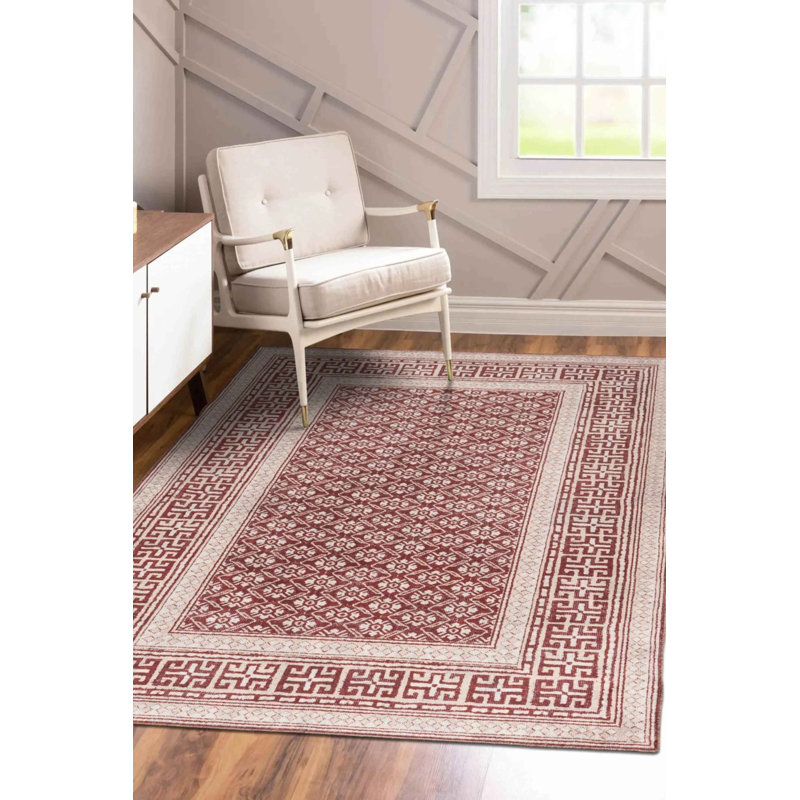 Tapis décoratif floral beige en polyester tissé à la machine bourgogne, Rectangle 2 pi 8 po x 5 pi