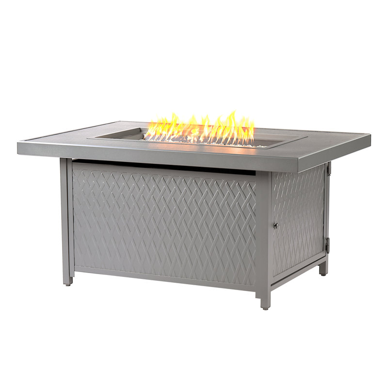 Rectangulaire 48 po X 36 po Table foyer au propane en aluminium, perles de verre, deux couvercles, couvercle, 55 000 BTU au fini brun