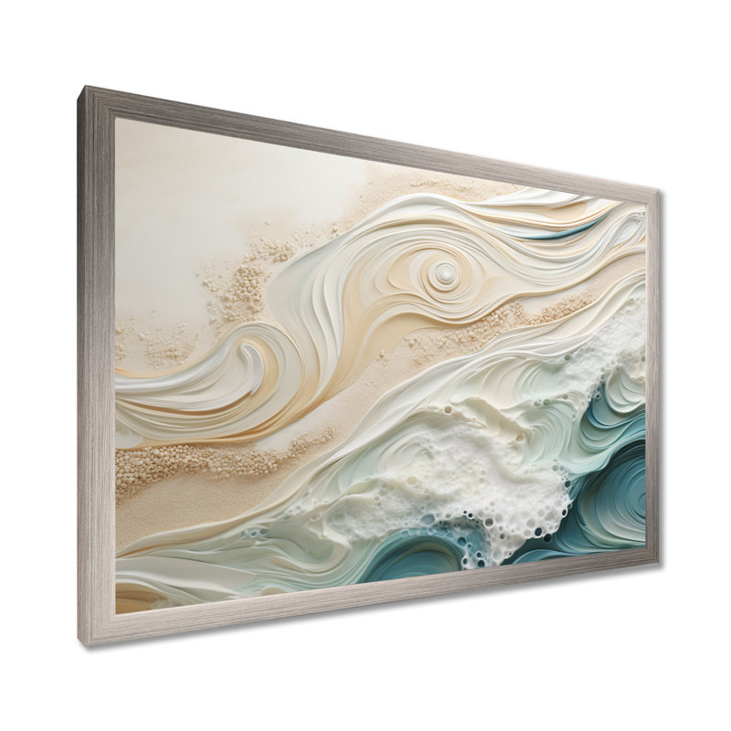 Impression sur toile encadrée moderne bleu et beige sable IV - Coastal Beach Sand, Cadre argenté
